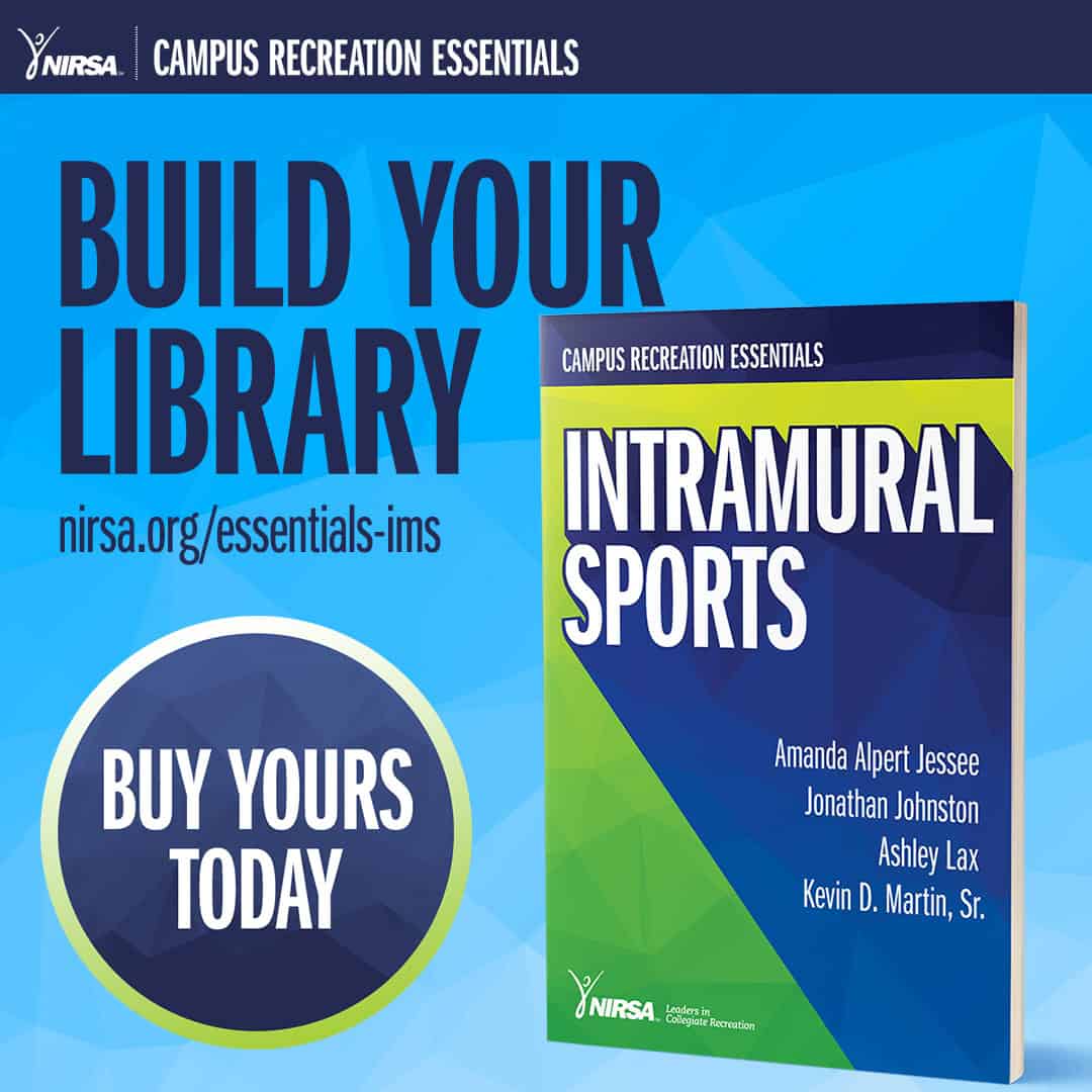 Promotional image for NIRSA campus recreation essentials on intramural sports.