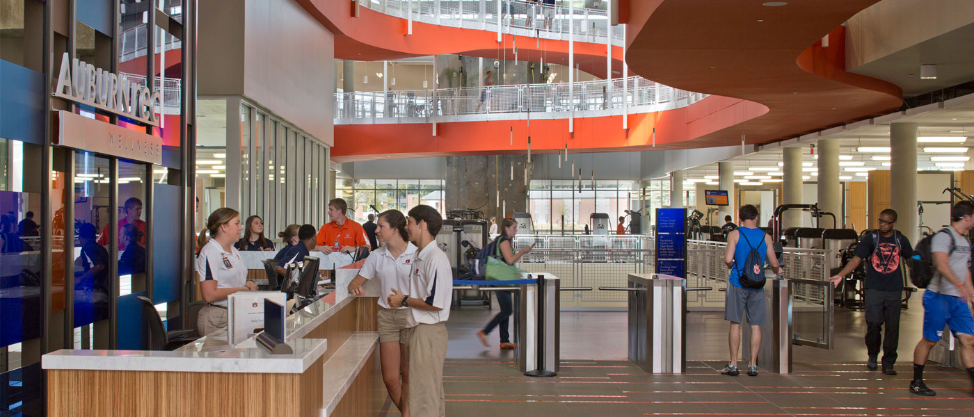 Student workers in a rec center